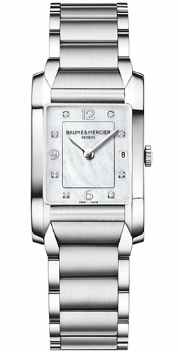 Authentic BAUME&MERCIER Women 22 x 33.5 mm Stainless Steel Quartz Luxurious Wristwatch  – MOP & Diamond Indexes Dial – Sapphire Glass – BAUME & MERCIER